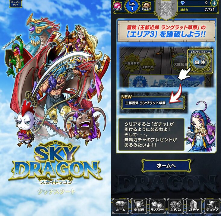 スカイドラゴンのプレイ画面