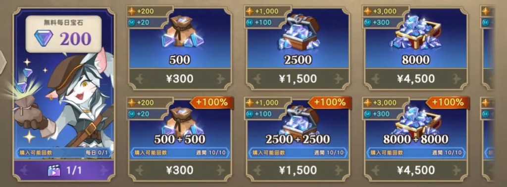 宝石ショップの購入画面