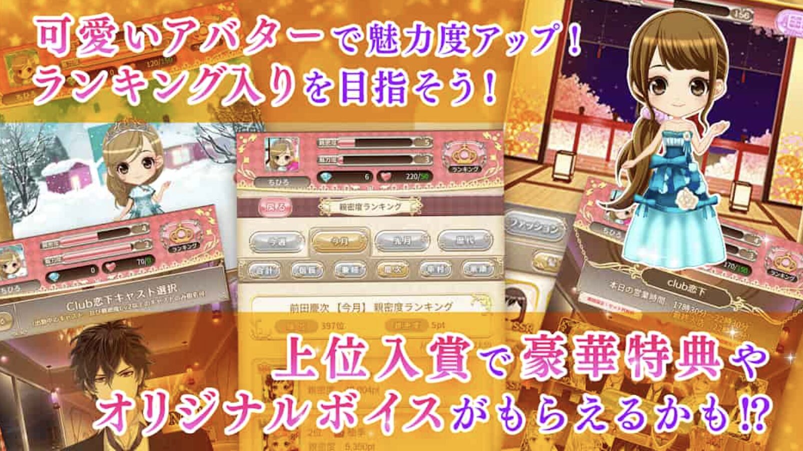アバターの着せ替えと親密度ランキング